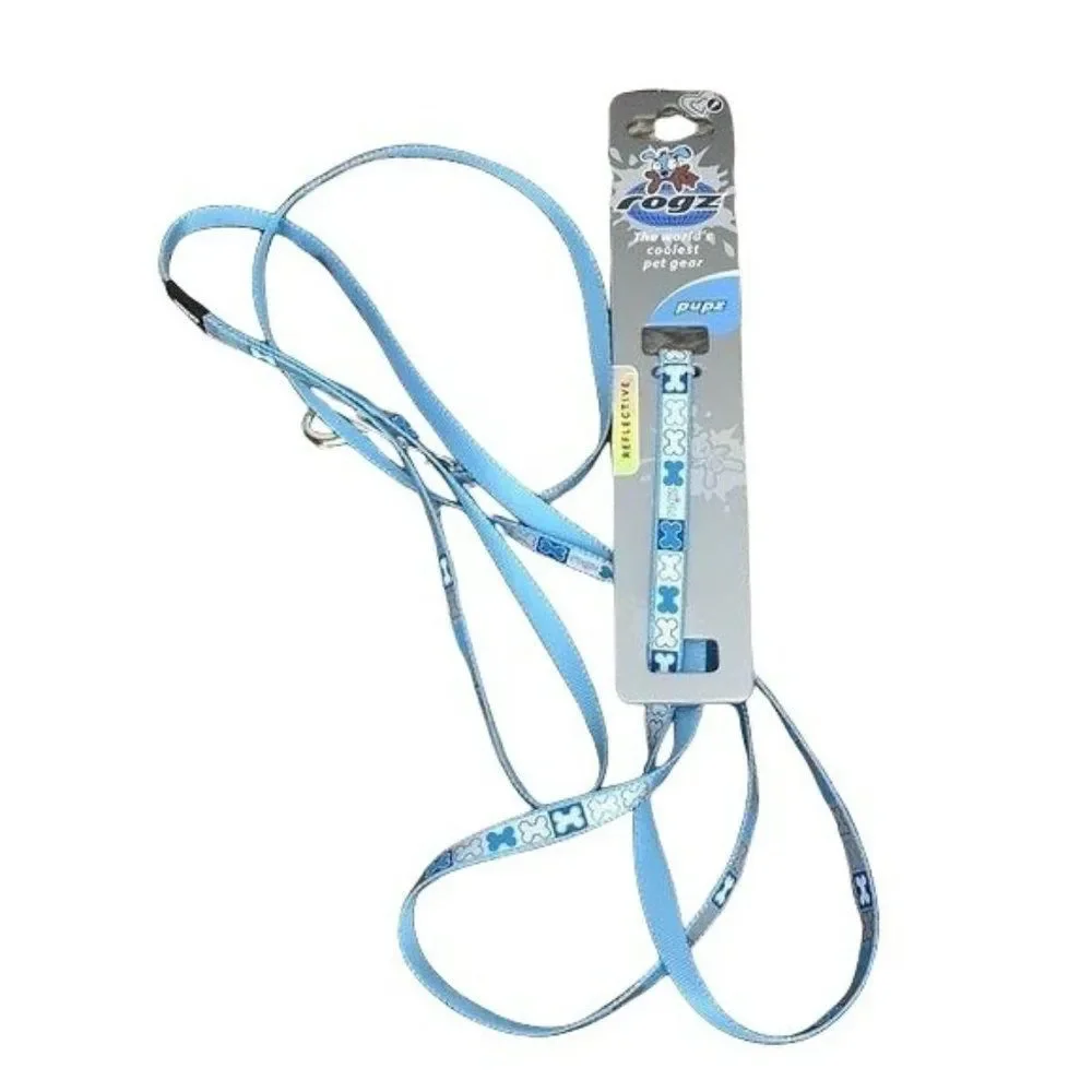 Rogz Pupz‎ Blue Reflective Dog Long Thin Coolest Pet Dog Bone Silver Leash